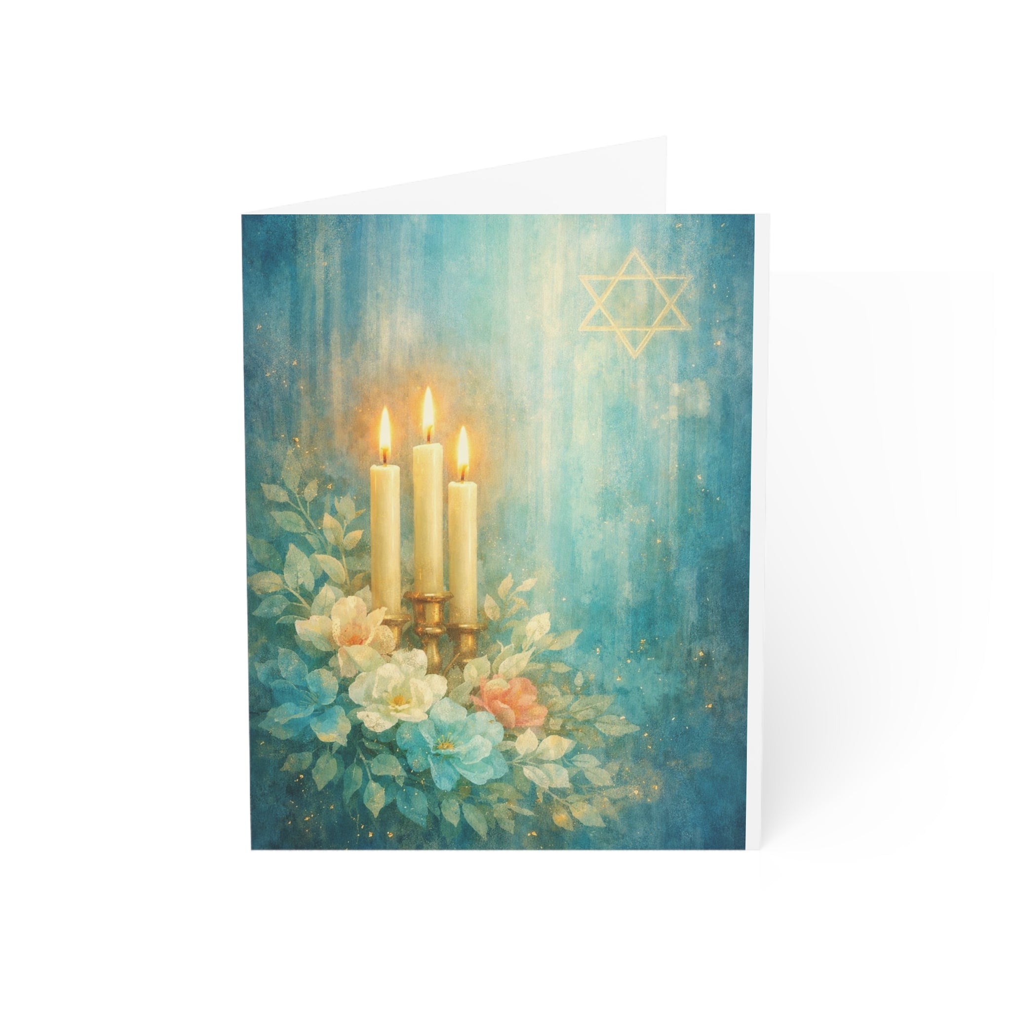 Shabbat Lights Floral Greeting Card – Jewish Watercolor Note Card (1, 10, 30, and 50pcs)