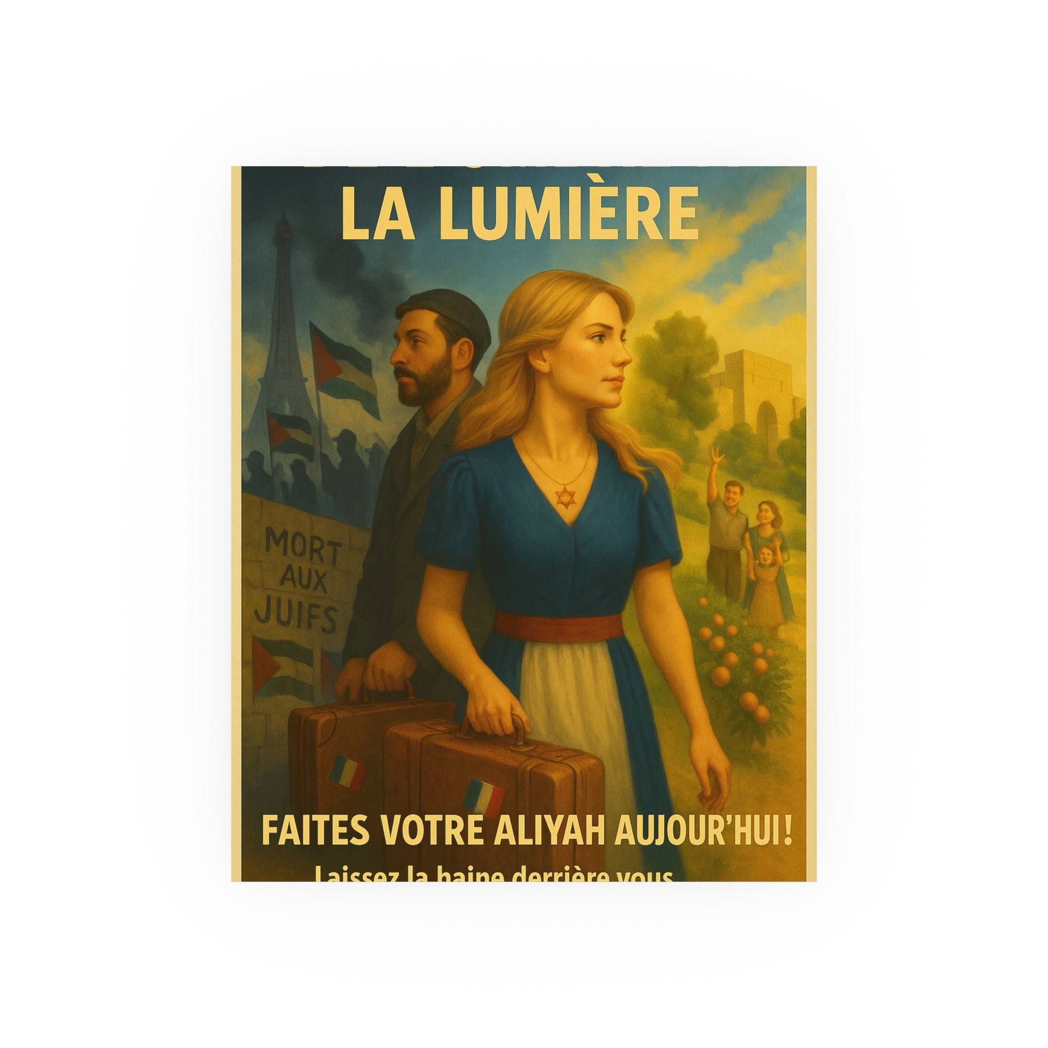 De l’Ombre à la Lumière | French Aliyah to Israel Vintage Poster Satin and Archival Matte Posters