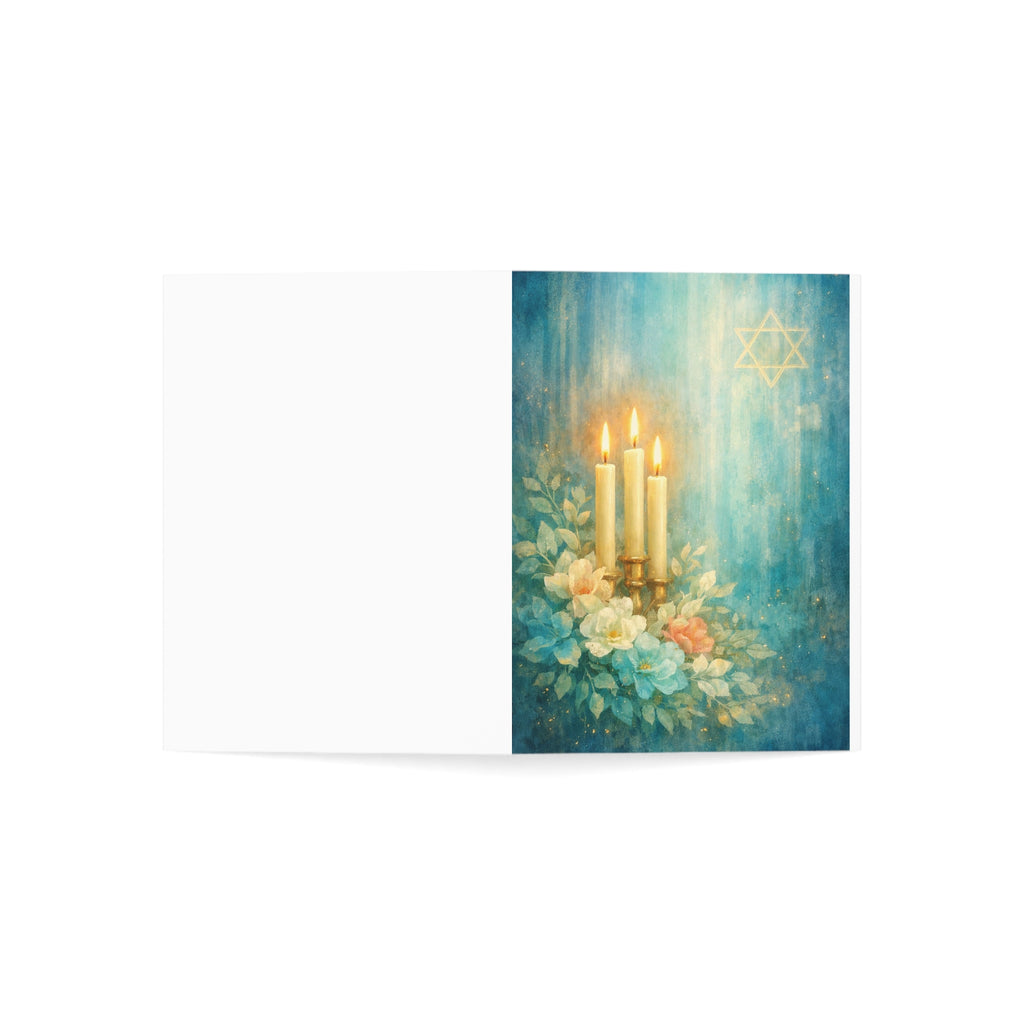 Shabbat Lights Floral Greeting Card – Jewish Watercolor Note Card (1, 10, 30, and 50pcs)