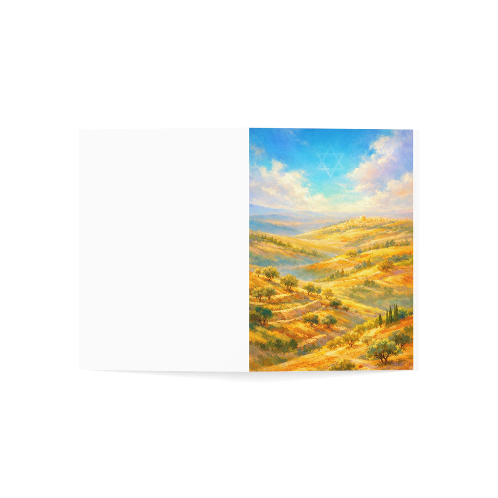 Golden Hills of Israel Greeting Card – Watercolor Judaica Note Card (1, 10, 30, and 50pcs)