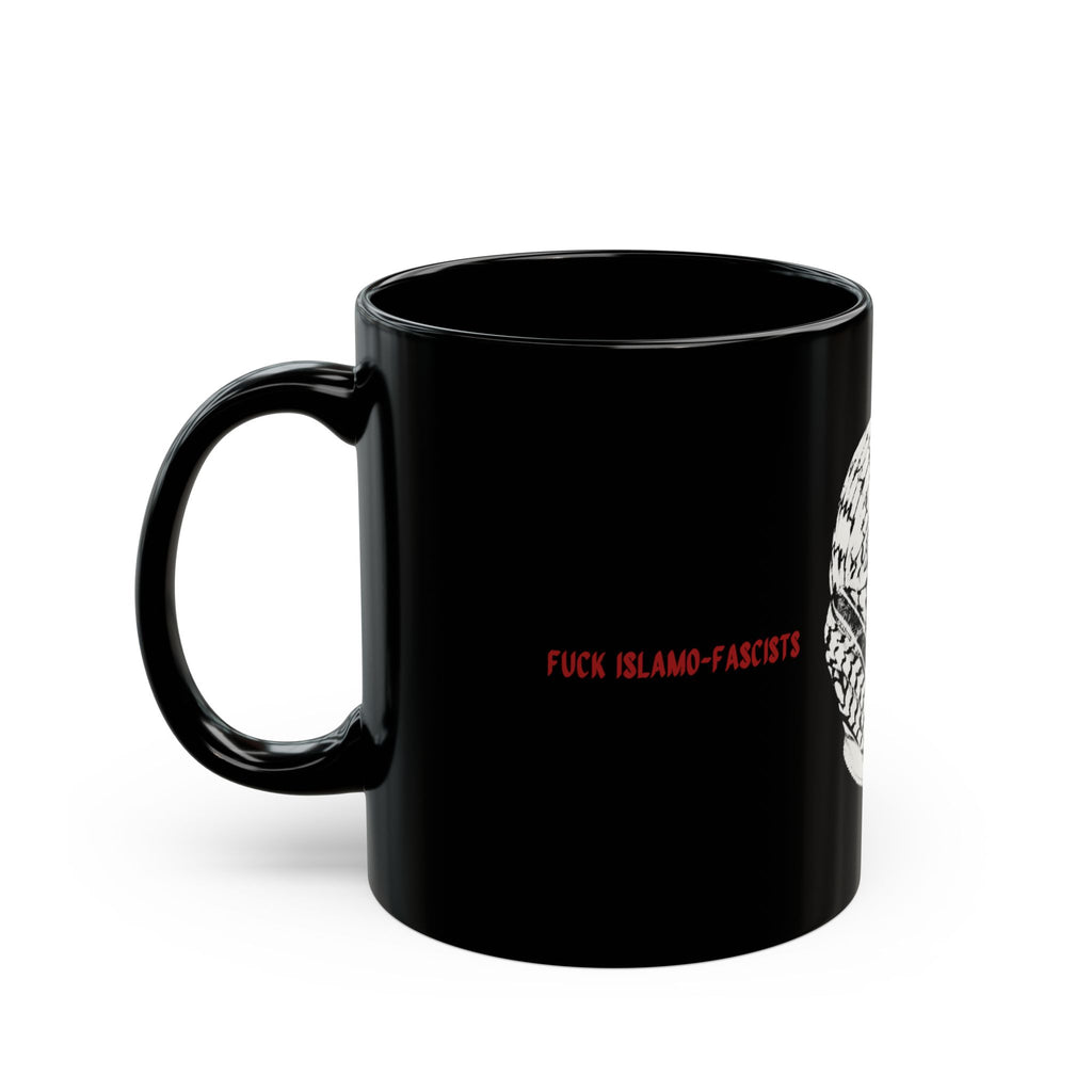 Black Ceramic Mug — Keffiyeh Skull Design with 'This Is A Terrorist' Accent