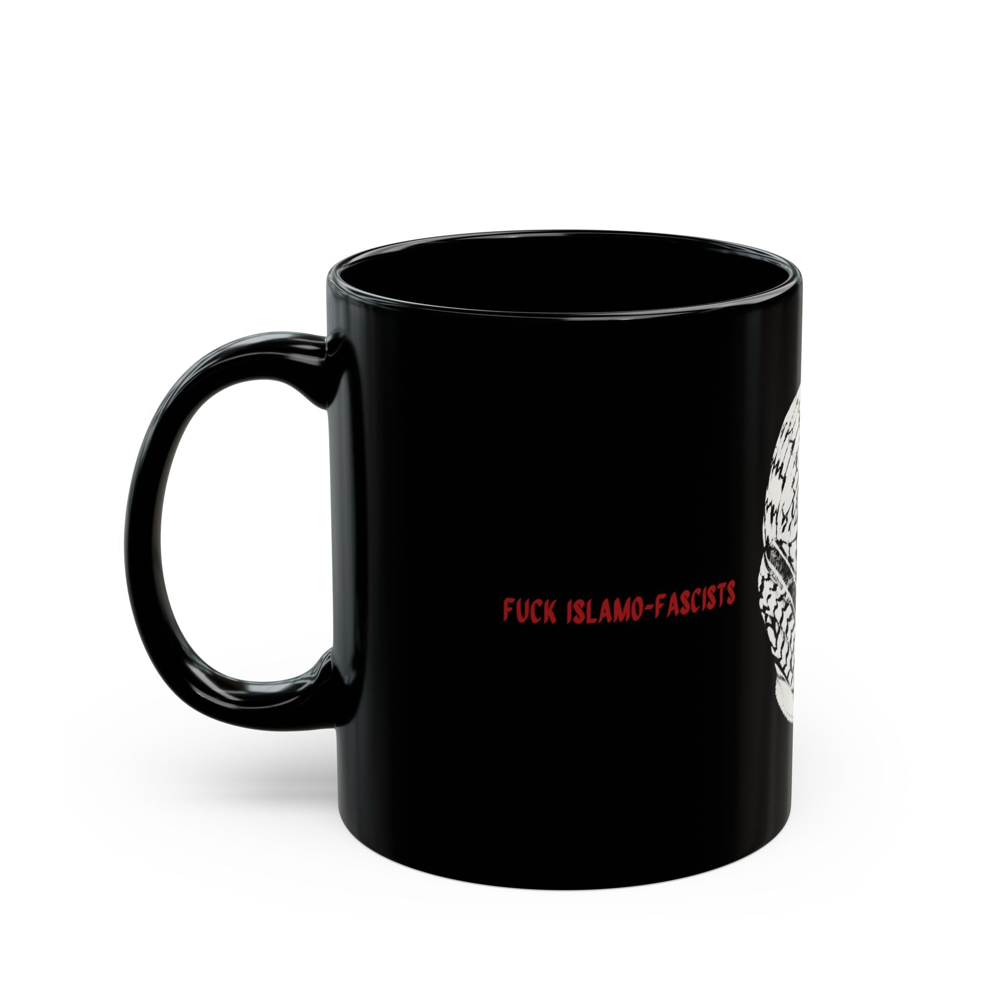 Black Ceramic Mug — Keffiyeh Skull Design with 'This Is A Terrorist' Accent