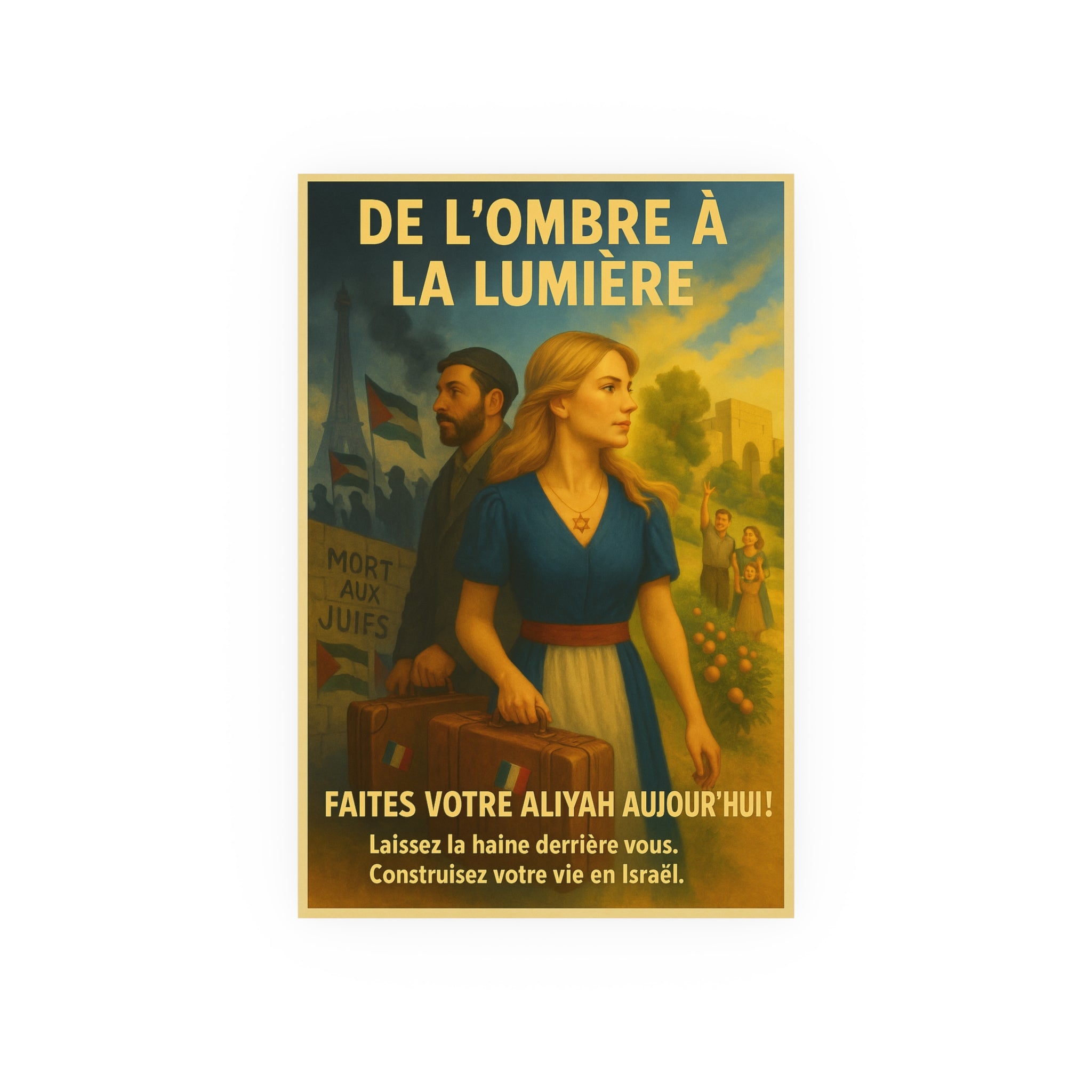 De l’Ombre à la Lumière | French Aliyah to Israel Vintage Poster Satin and Archival Matte Posters