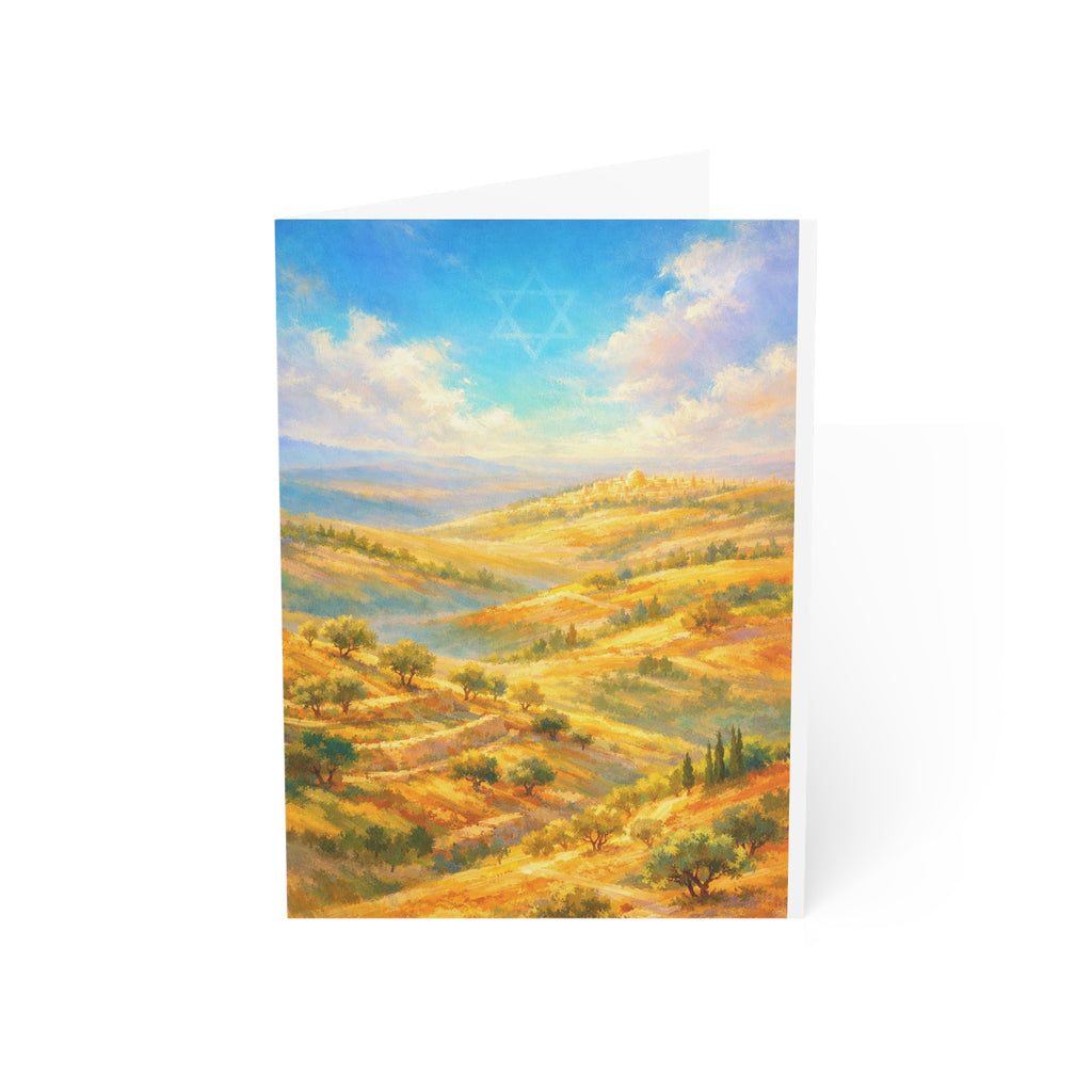 Golden Hills of Israel Greeting Card – Watercolor Judaica Note Card (1, 10, 30, and 50pcs)