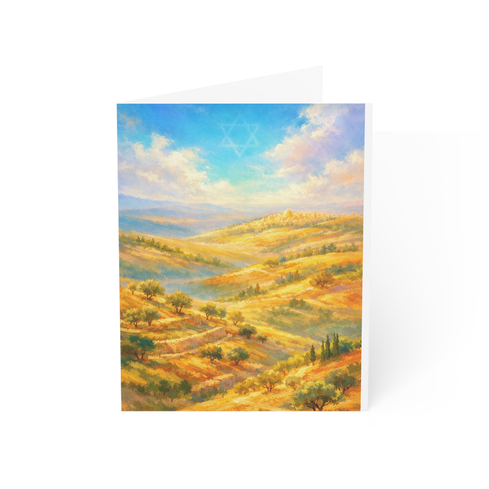 Golden Hills of Israel Greeting Card – Watercolor Judaica Note Card (1, 10, 30, and 50pcs)