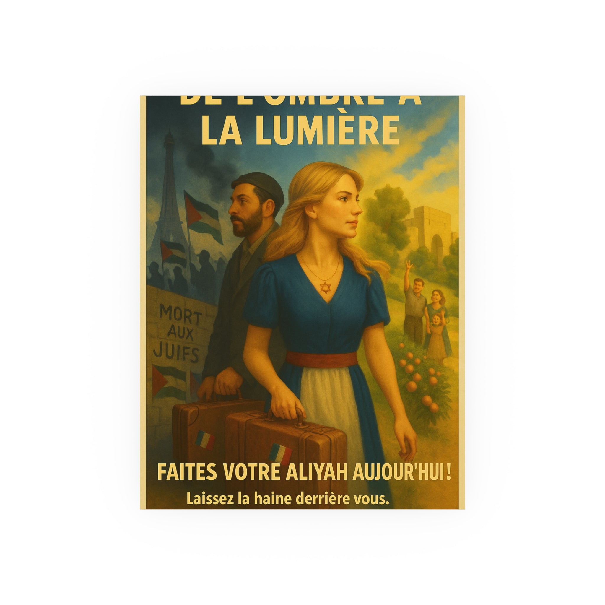 De l’Ombre à la Lumière | French Aliyah to Israel Vintage Poster Satin and Archival Matte Posters
