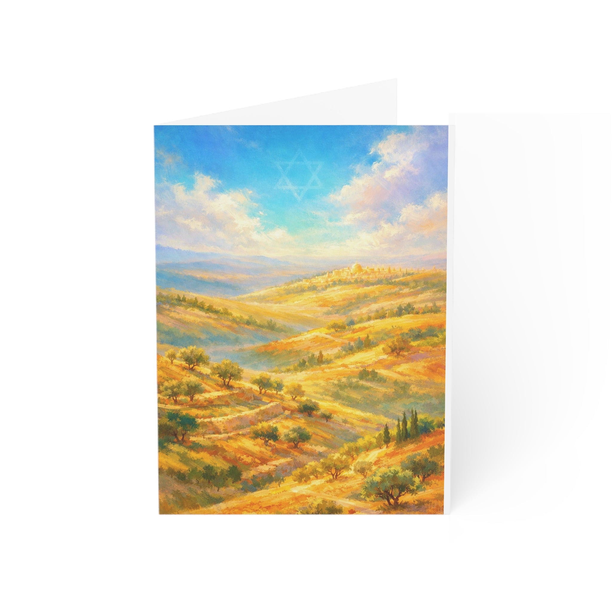 Golden Hills of Israel Greeting Card – Watercolor Judaica Note Card (1, 10, 30, and 50pcs)