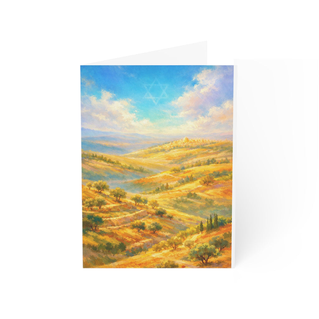 Golden Hills of Israel Greeting Card – Watercolor Judaica Note Card (1, 10, 30, and 50pcs)