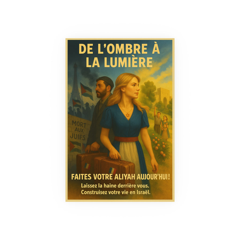 De l’Ombre à la Lumière | French Aliyah to Israel Vintage Poster Satin and Archival Matte Posters