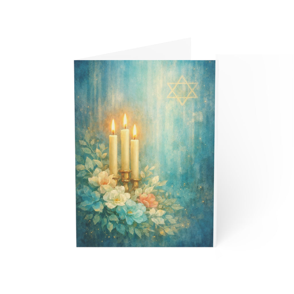 Shabbat Lights Floral Greeting Card – Jewish Watercolor Note Card (1, 10, 30, and 50pcs)