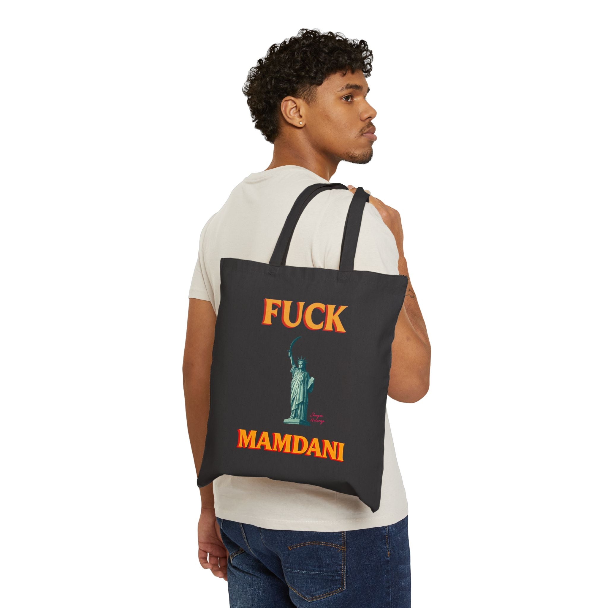 "Fuck Mamdani" Cotton Canvas Tote Bag