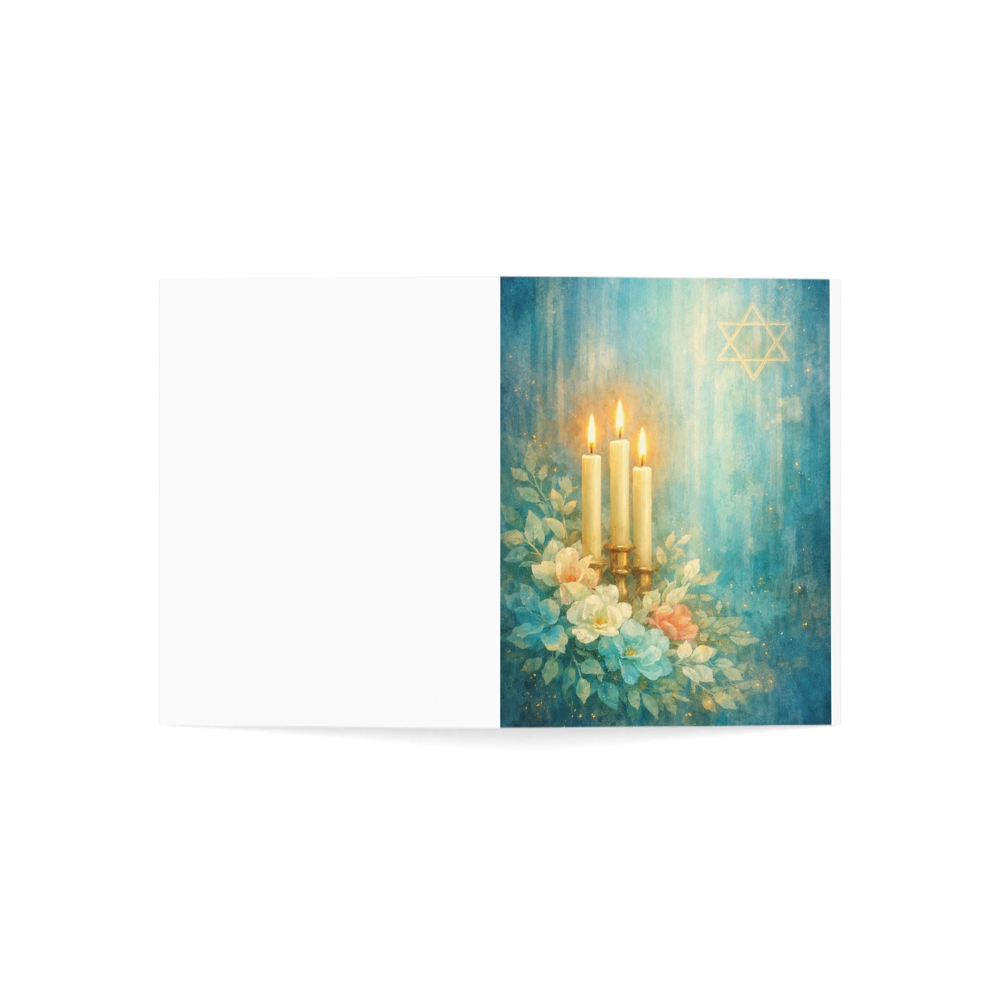 Shabbat Lights Floral Greeting Card – Jewish Watercolor Note Card (1, 10, 30, and 50pcs)