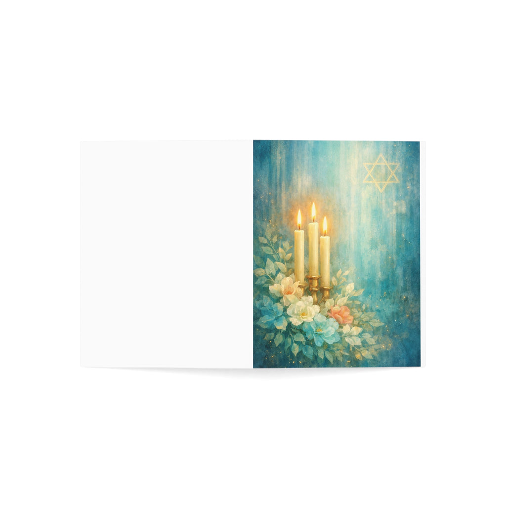 Shabbat Lights Floral Greeting Card – Jewish Watercolor Note Card (1, 10, 30, and 50pcs)