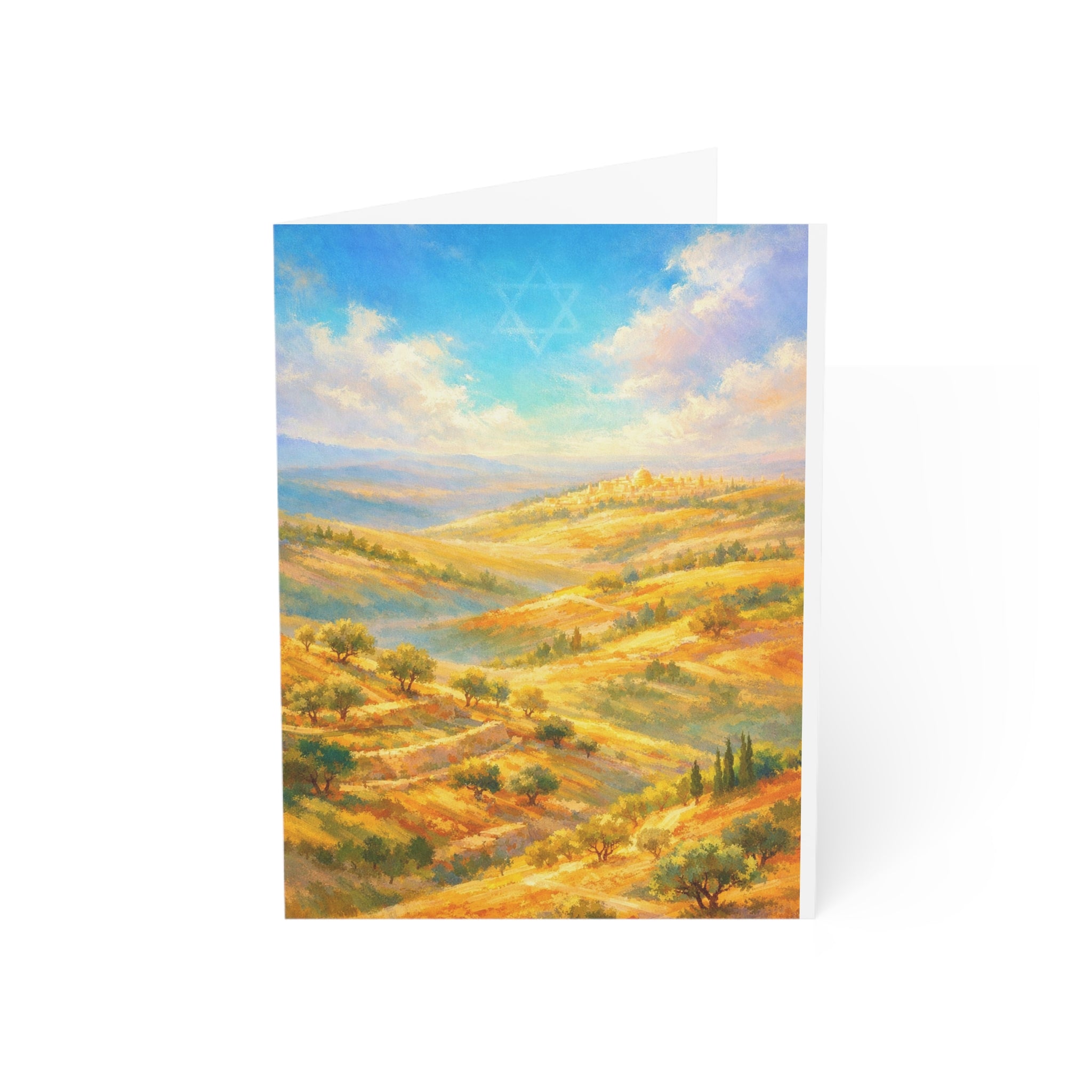 Golden Hills of Israel Greeting Card – Watercolor Judaica Note Card (1, 10, 30, and 50pcs)