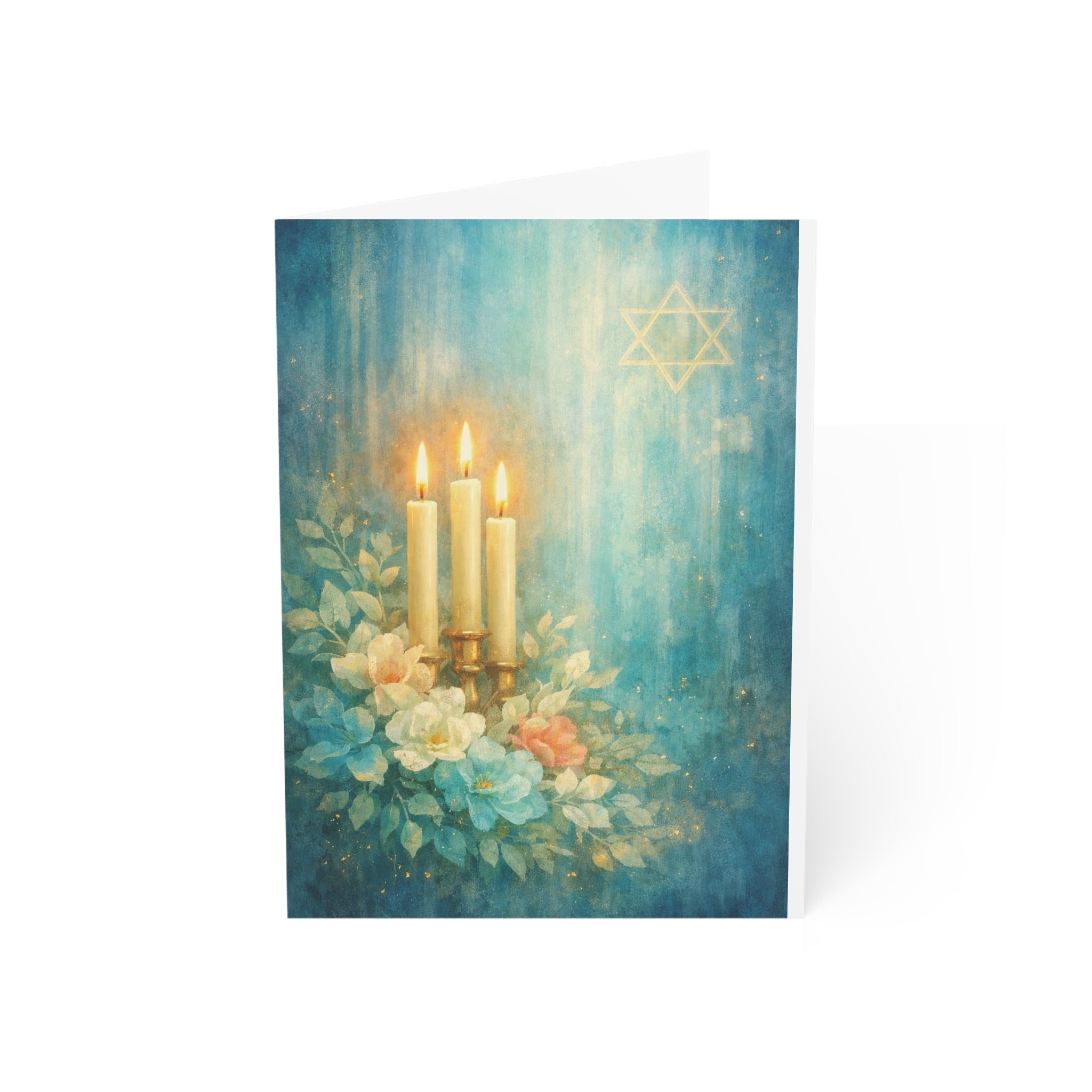 Shabbat Lights Floral Greeting Card – Jewish Watercolor Note Card (1, 10, 30, and 50pcs)