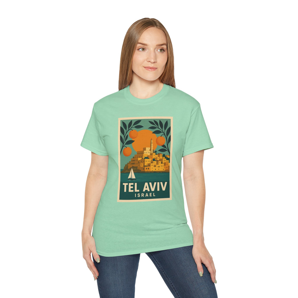 Tel Aviv Israel Vintage Travel Poster Unisex Graphic Unisex Ultra Cotton Tee