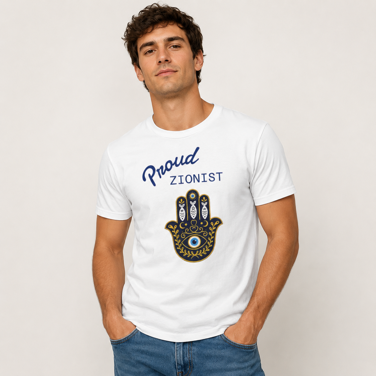 "Proud Zionist" Hamsa Unisex Cotton Crew Tee