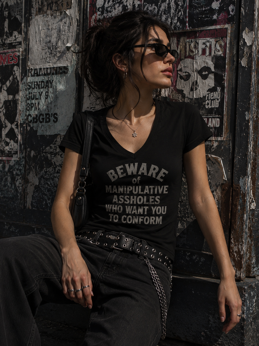 "Beware" Women's Jersey Short Sleeve Deep V-Neck Tee
