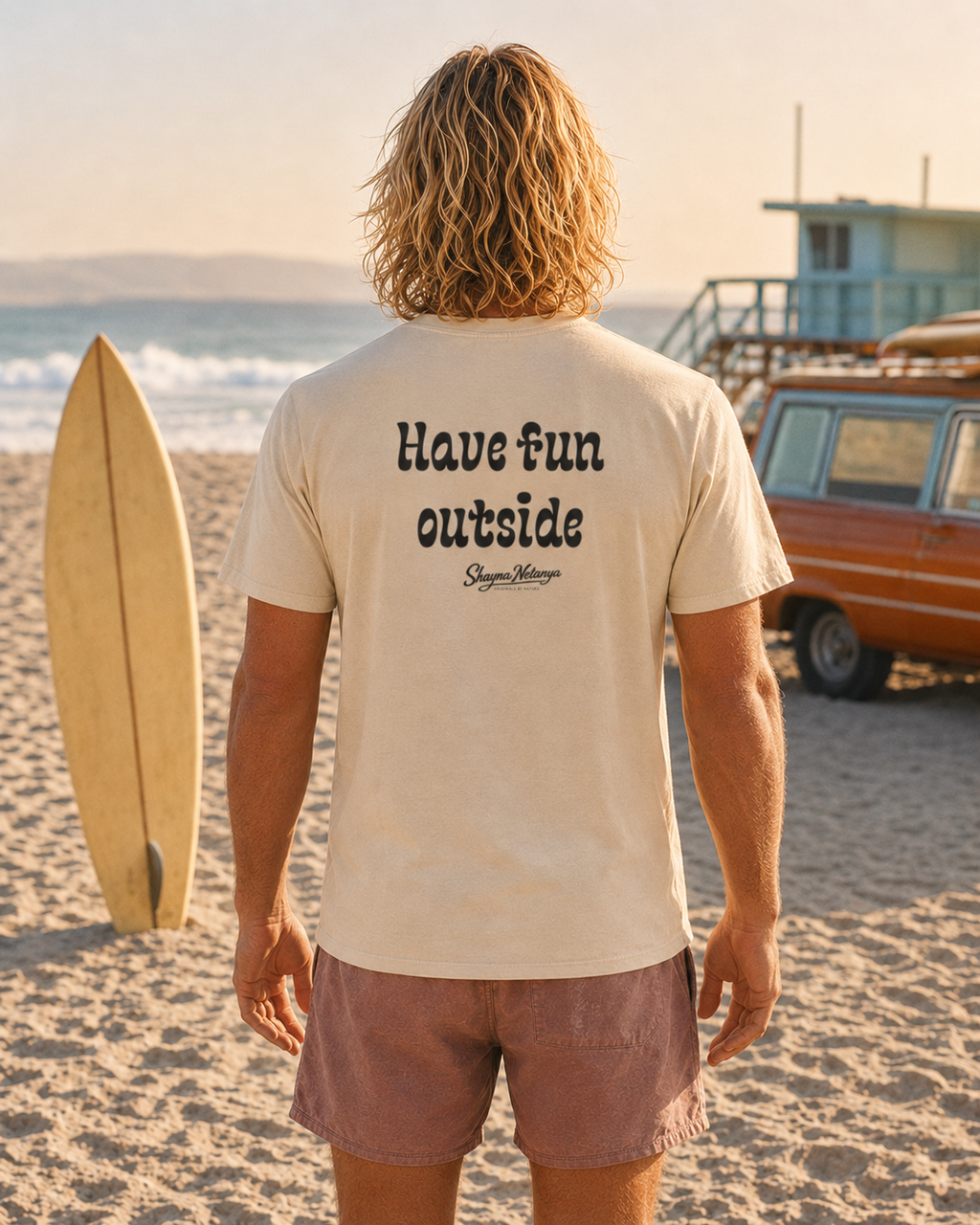 Screw Work, Have Fun Outside Retro Surf Unisex Cotton Crew Tee