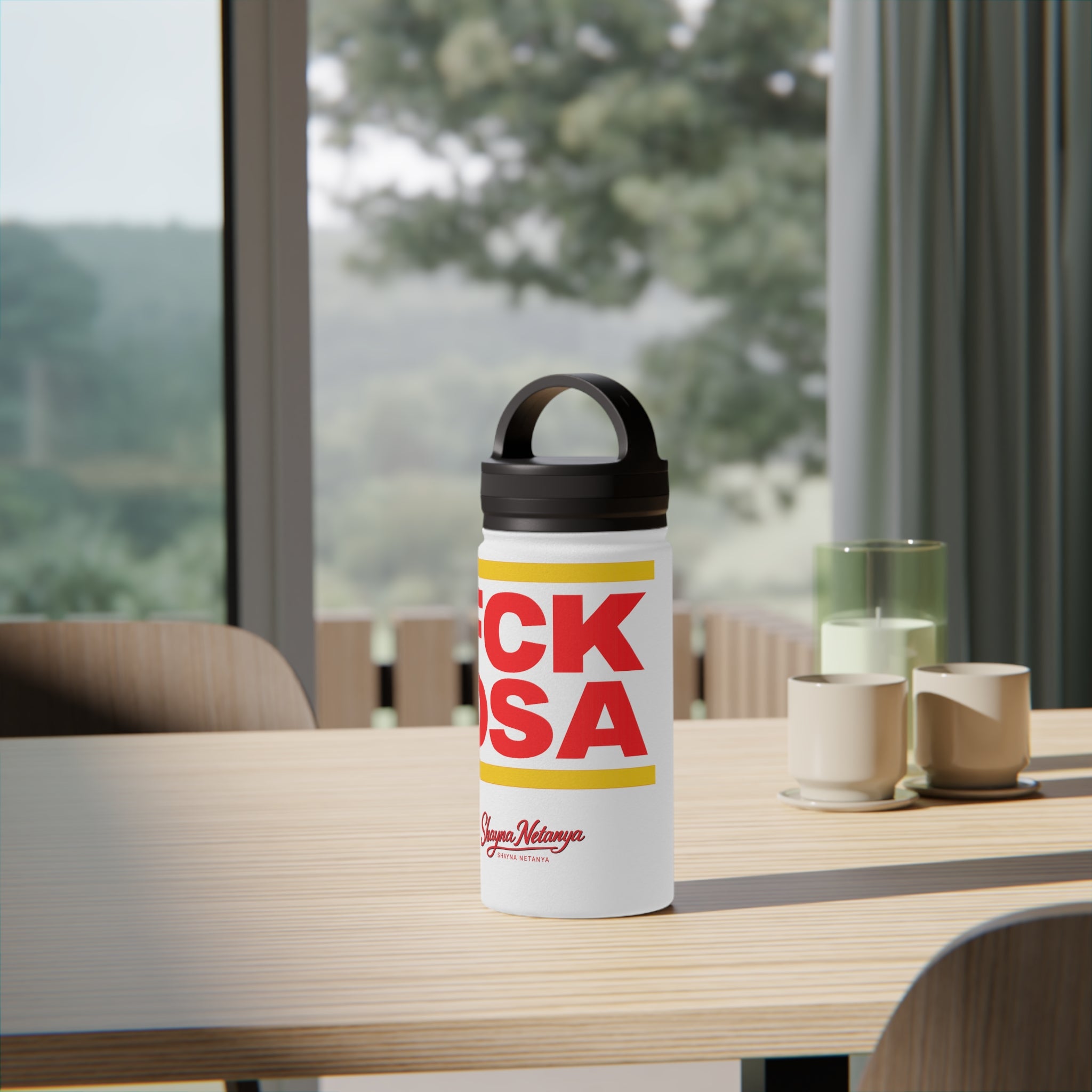 "FCK DSA" Stainless Steel Water Bottle, Handle Lid