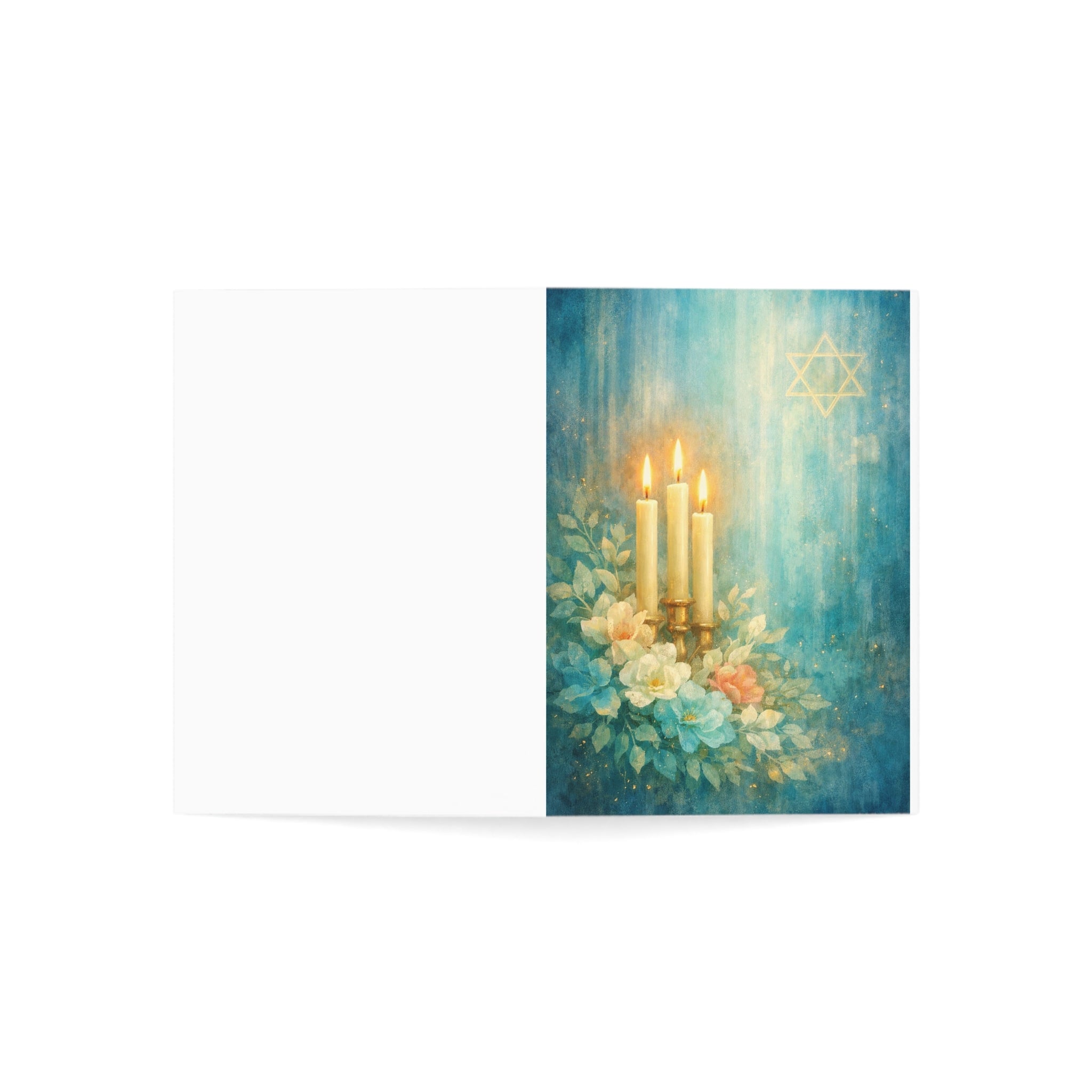 Shabbat Lights Floral Greeting Card – Jewish Watercolor Note Card (1, 10, 30, and 50pcs)