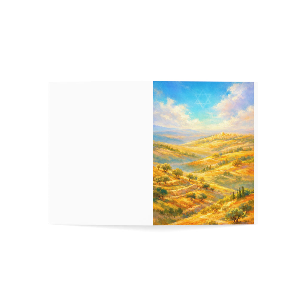 Golden Hills of Israel Greeting Card – Watercolor Judaica Note Card (1, 10, 30, and 50pcs)