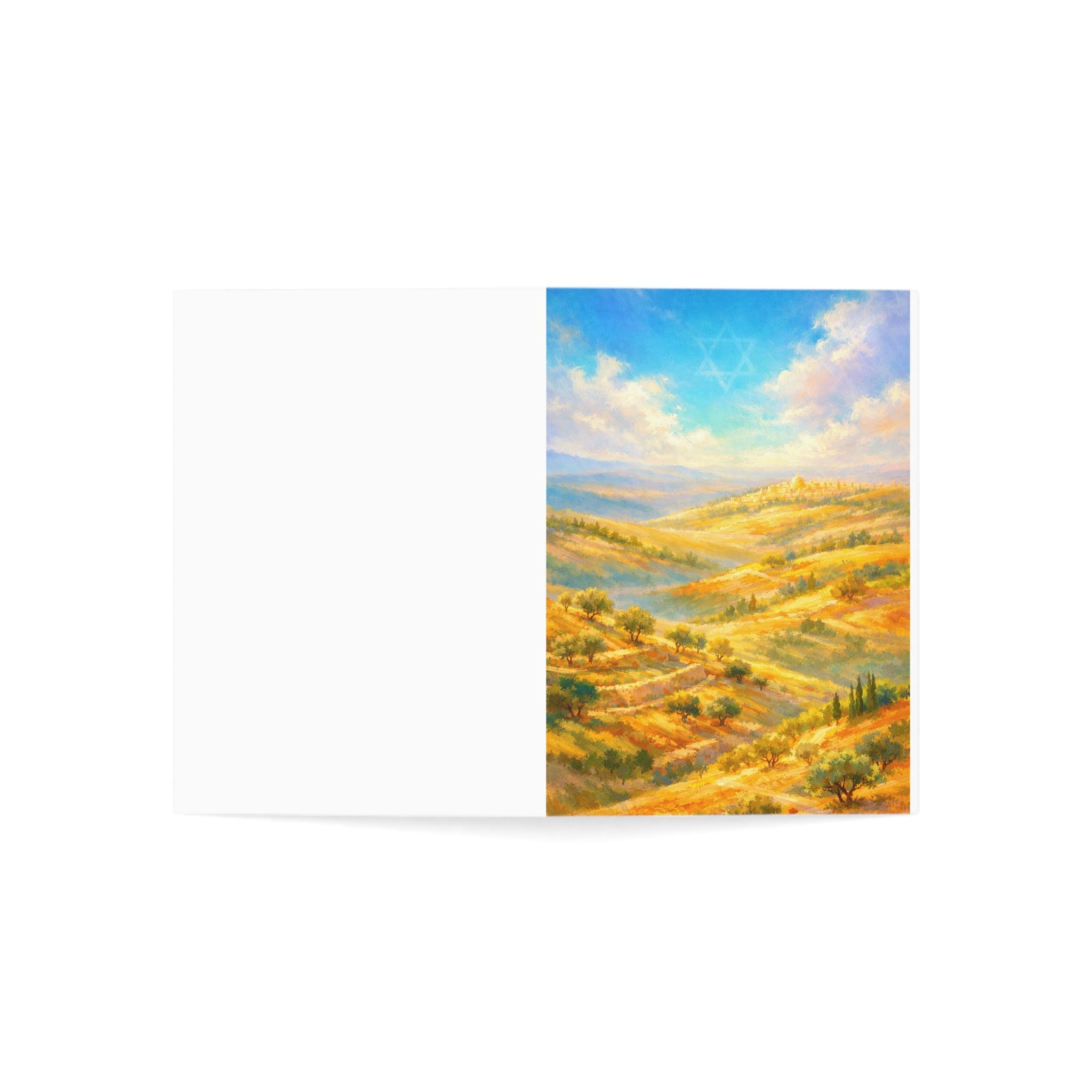 Golden Hills of Israel Greeting Card – Watercolor Judaica Note Card (1, 10, 30, and 50pcs)