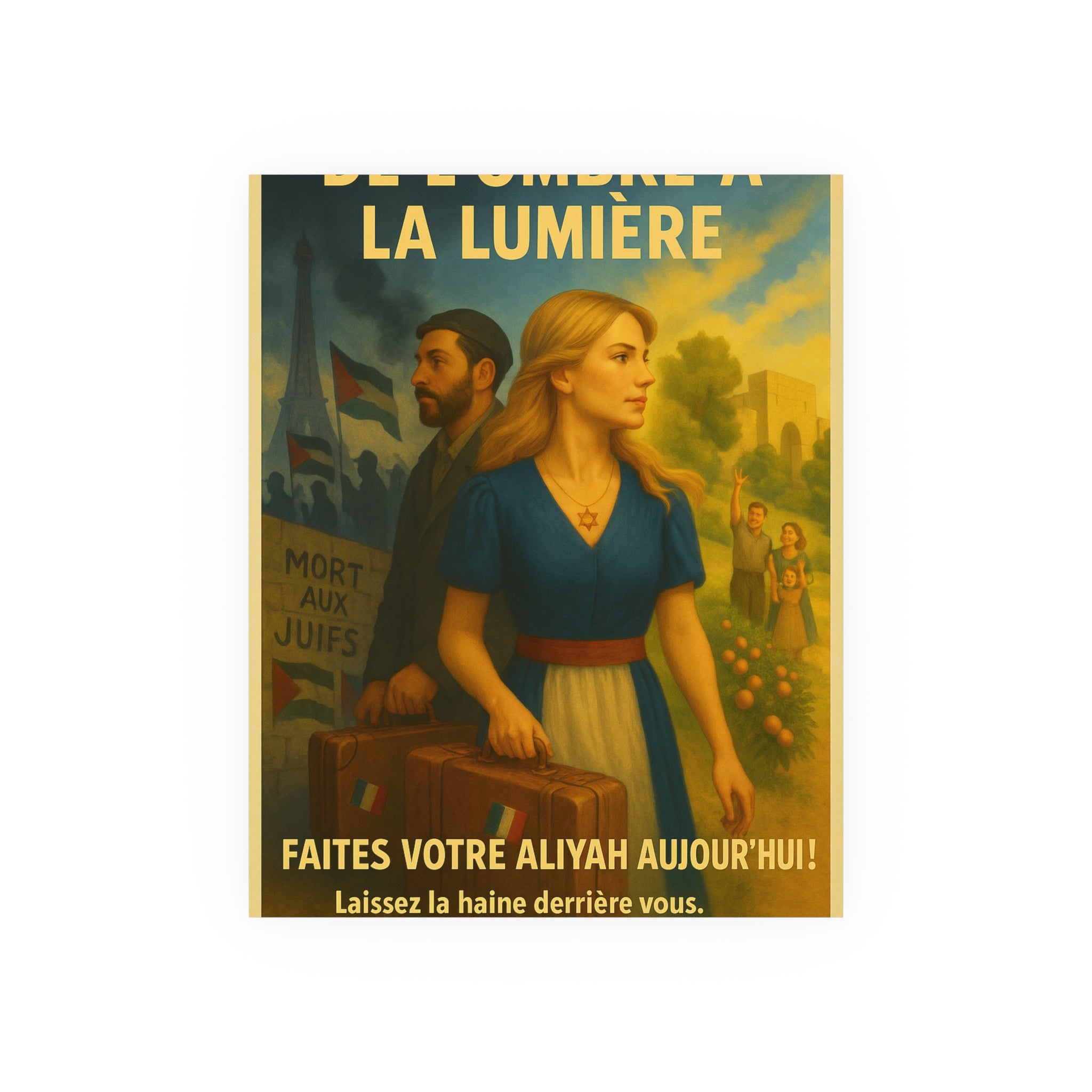 De l’Ombre à la Lumière | French Aliyah to Israel Vintage Poster Satin and Archival Matte Posters