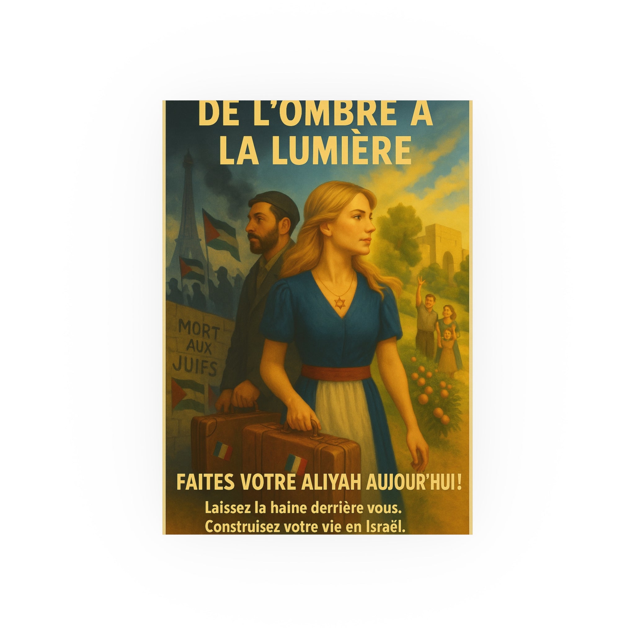 De l’Ombre à la Lumière | French Aliyah to Israel Vintage Poster Satin and Archival Matte Posters