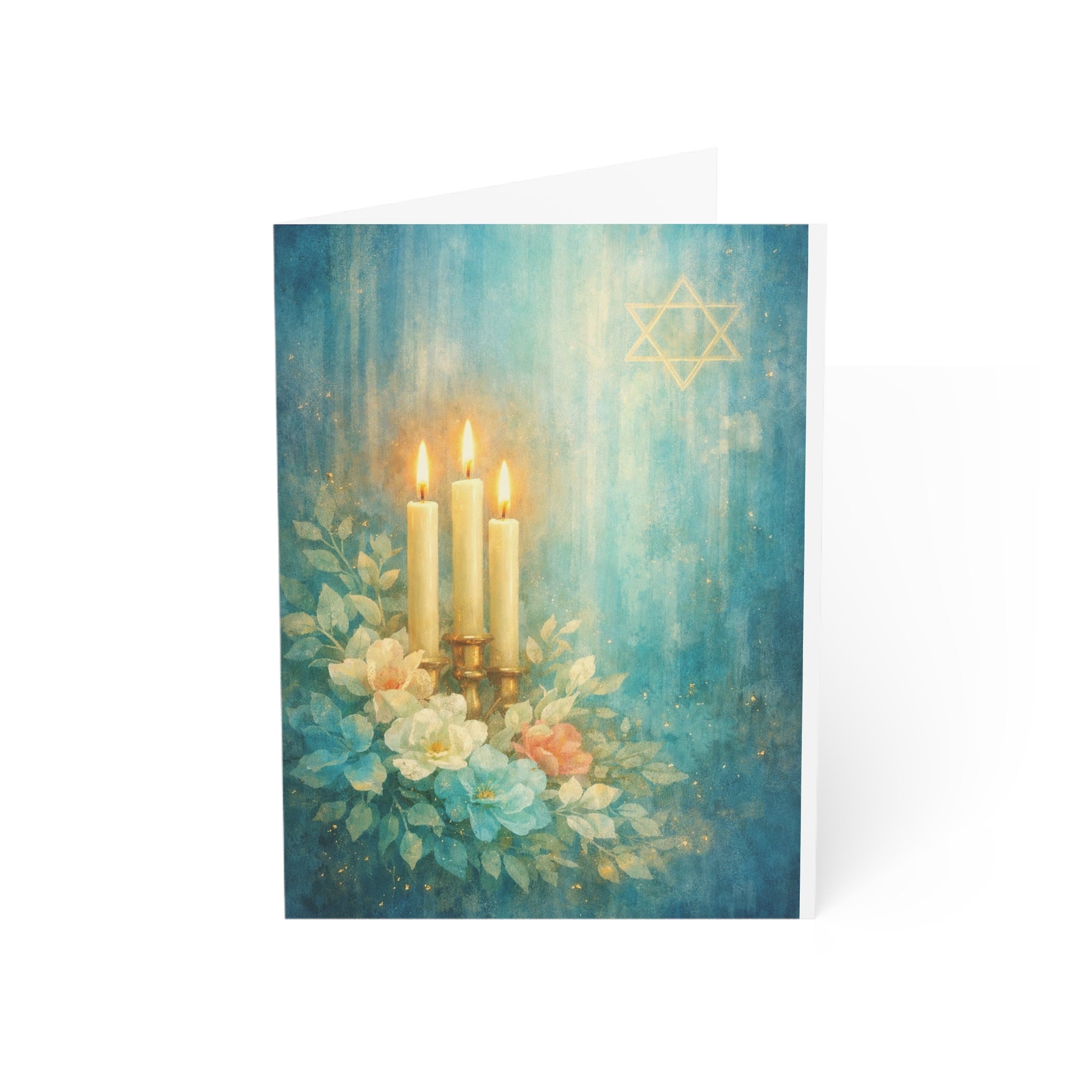Shabbat Lights Floral Greeting Card – Jewish Watercolor Note Card (1, 10, 30, and 50pcs)