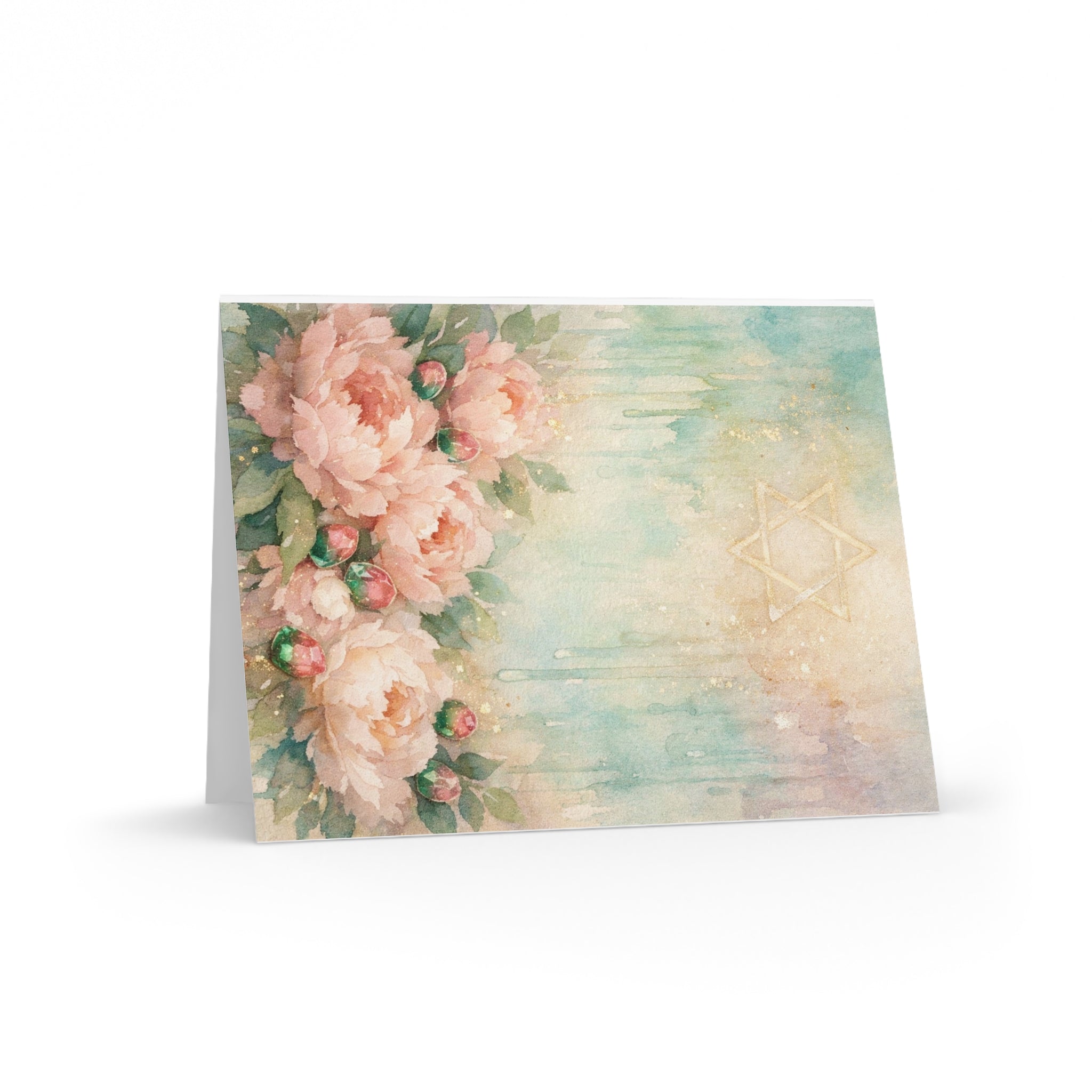 Watercolor Star of David Floral Greeting Cards (8, 16, and 24 pcs)