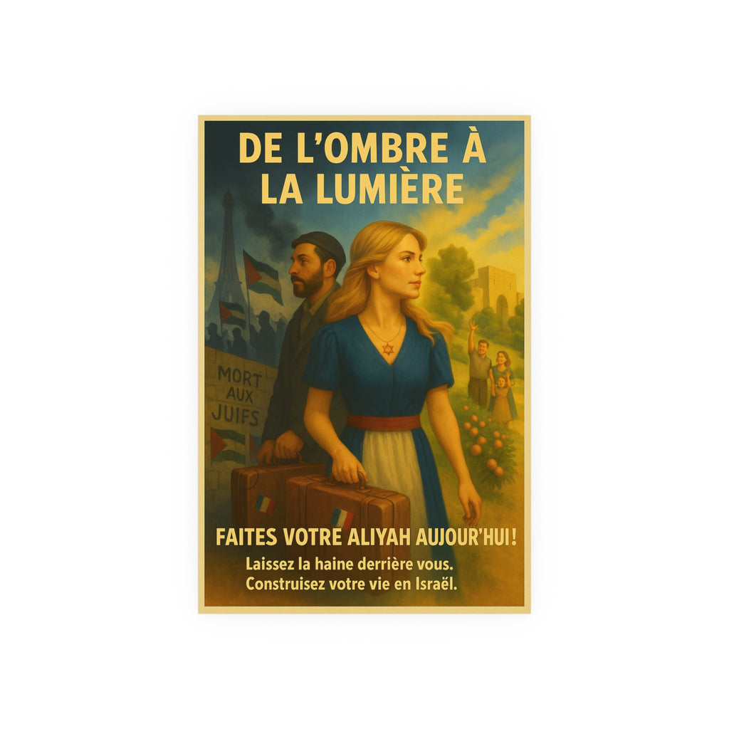 De l’Ombre à la Lumière | French Aliyah to Israel Vintage Poster Satin and Archival Matte Posters