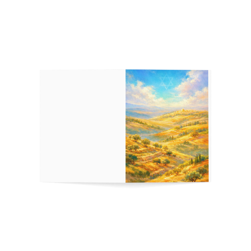 Golden Hills of Israel Greeting Card – Watercolor Judaica Note Card (1, 10, 30, and 50pcs)